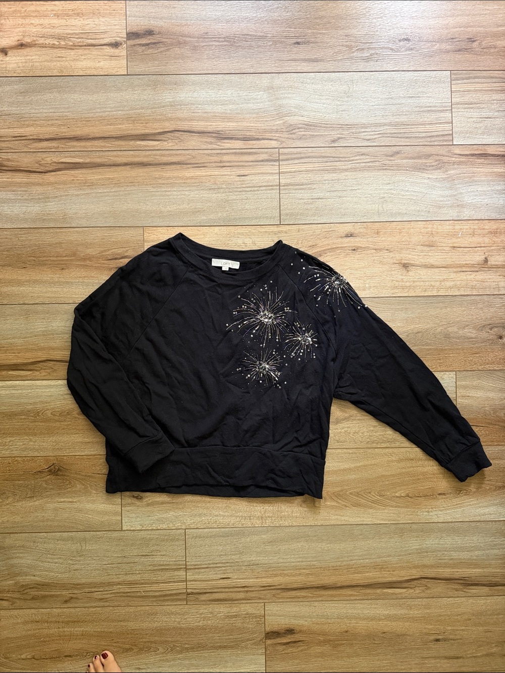 LOFT Black Pullover Sweatshirt with Sparkling Firework Embellishments